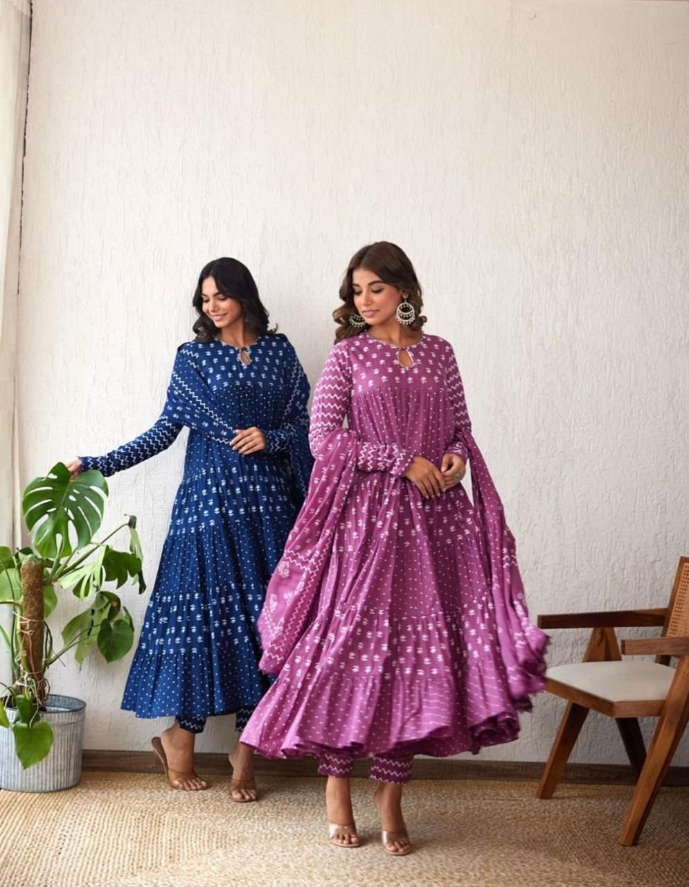 Indigo Blue Cotton Anarkali Suit with Dupatta
